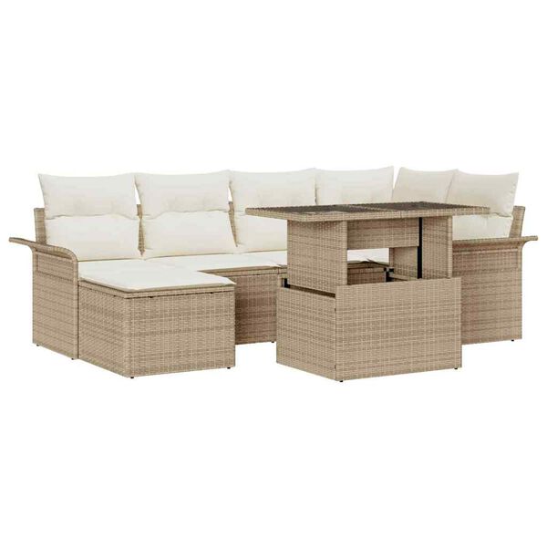 vidaXL Tuin Sofa Set met kussen met opslag 7 pcs Beige Poly riet
