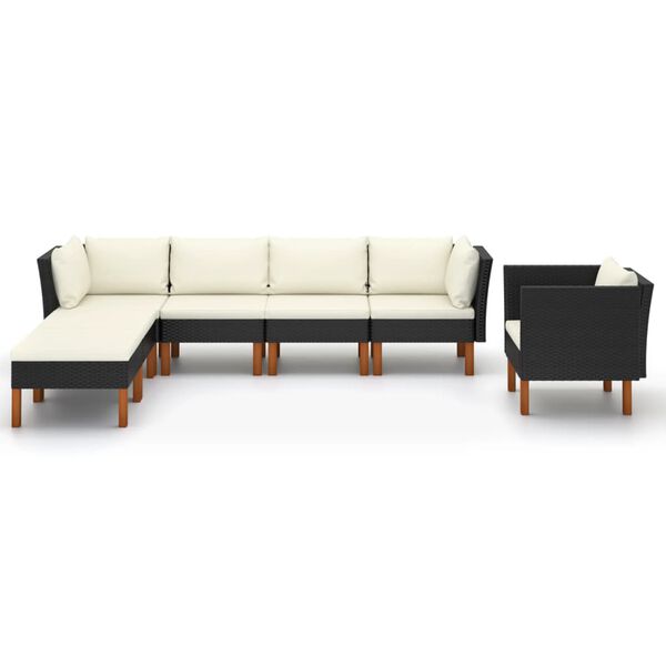 vidaXL 7-delige Loungeset poly rattan en eucalyptushout zwart