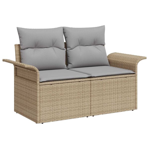 vidaXL Tuin Sofa Set met kussen met opslag 7 pcs Beige Poly riet