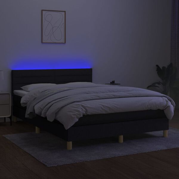vidaXL Boxspring met matras en LED stof zwart 140x200 cm
