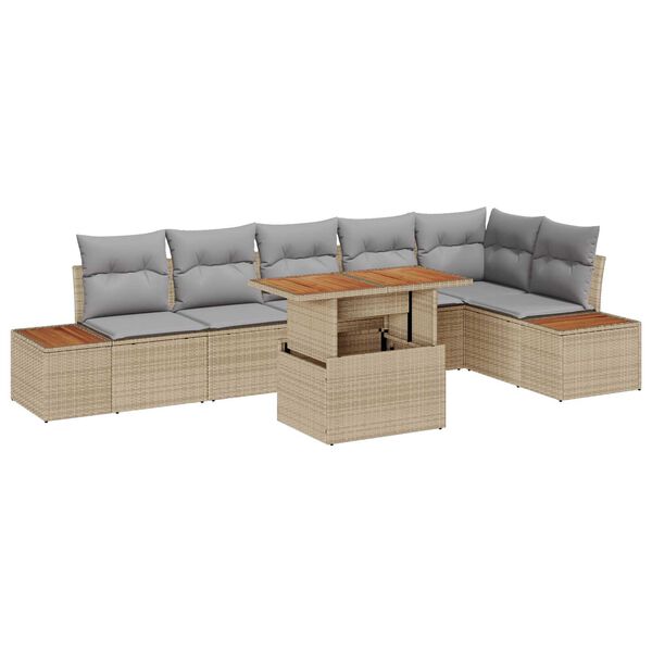vidaXL Tuin Sofa Set met opslag 7 pcs Beige Poly riet