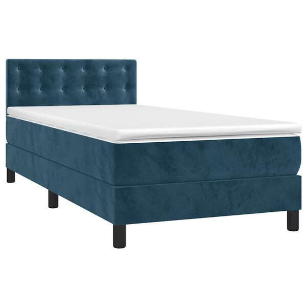 vidaXL Boxspring met matras en LED fluweel donkerblauw 90x190 cm