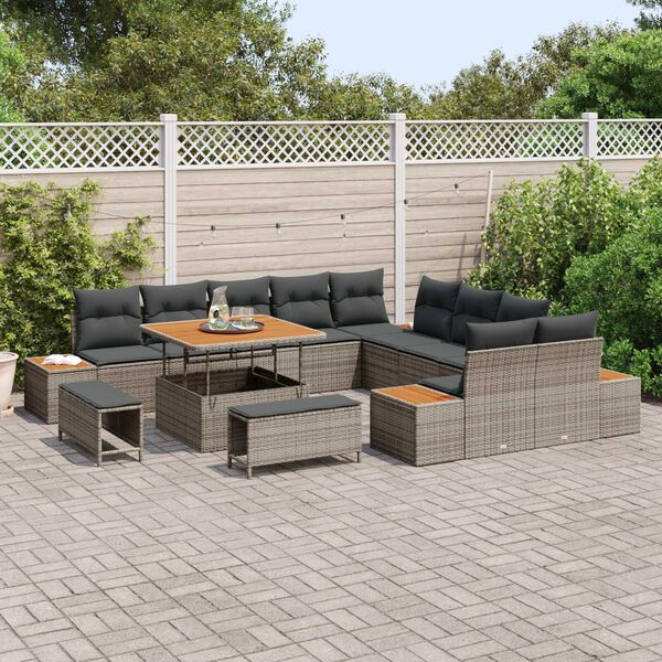 vidaXL Tuinbankenset 13 pcs Grijs poly rattan