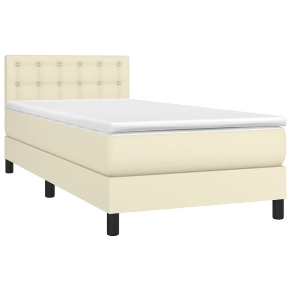 vidaXL Boxspring met matras en LED kunstleer cr&egrave;mekleurig 90x190 cm