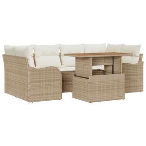 vidaXL Tuin Sofa Set met opslag 7 pcs Beige Poly riet