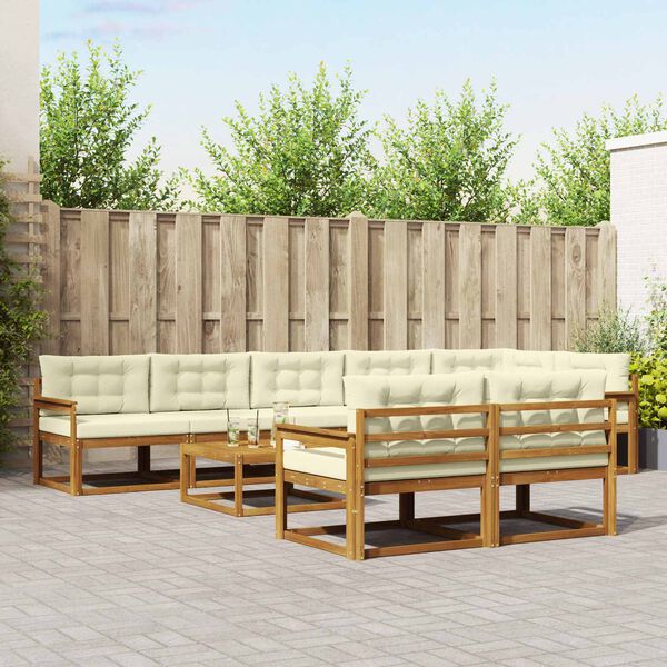 vidaXL Buiten bankenset met kussen 9 pcs Natuurlijk en Cr&egrave;me