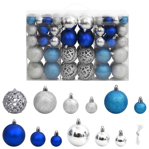 vidaXL Kerstballen 100 st 3/4/6 cm blauw en zilverkleurig