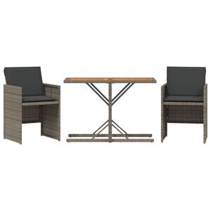vidaXL 3-delige Bistroset met kussens poly rattan grijs