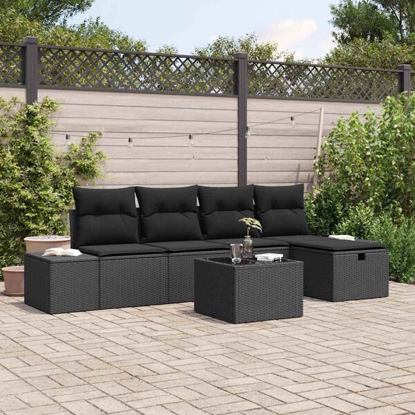 vidaXL Tuin Sofa Set met kussen 6 pcs Zwart 55 x 62 x 69 cm Poly riet