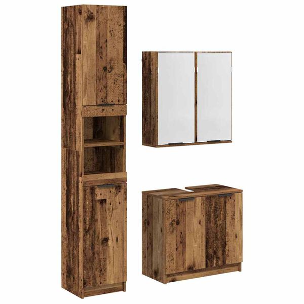 vidaXL Badkamerkastenset met plank 3 pcs Oud Hout Bewerkt hout