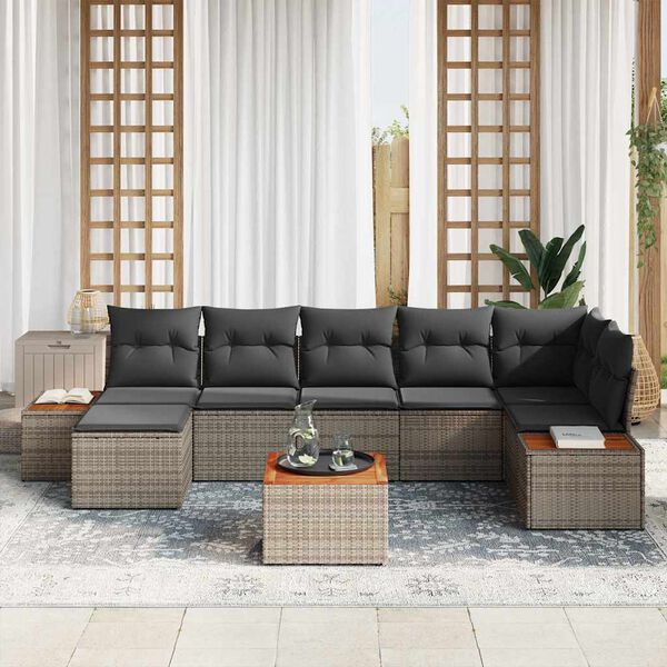 vidaXL Tuin Sofa Set met kussen 8 pcs Grijs poly rattan