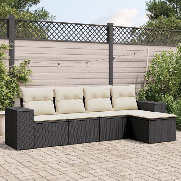 vidaXL 5-delige Loungeset met kussens poly rattan zwart