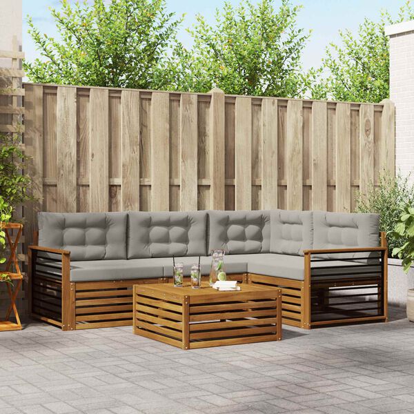 vidaXL Buiten bankenset met kussen 5 pcs Natuurlijk en Lichtgrijs