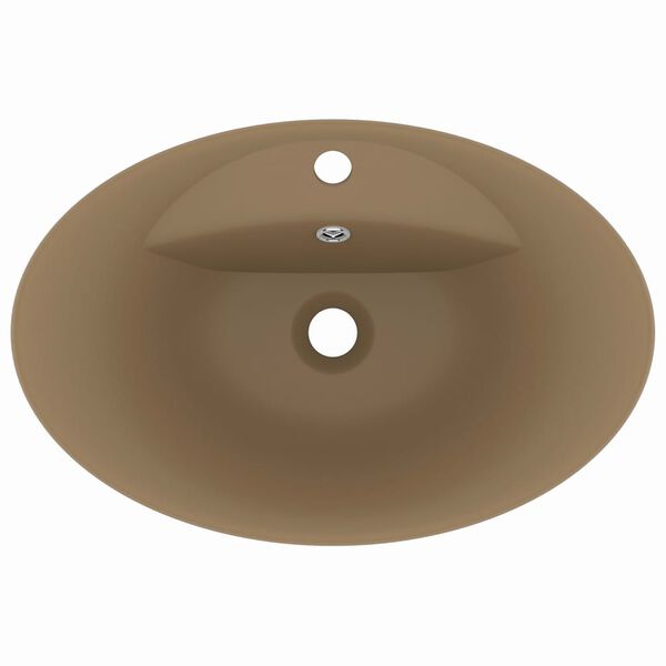 vidaXL Wastafel met overloop ovaal 58,5x39 cm keramiek matcr&egrave;me