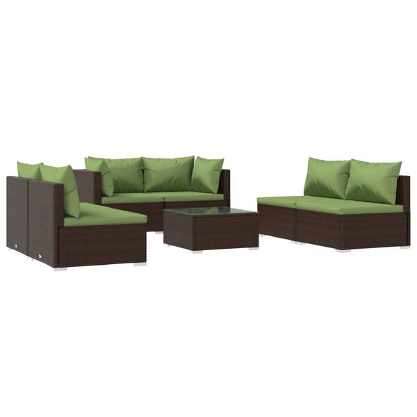 vidaXL 7-delige Loungeset met kussens poly rattan bruin