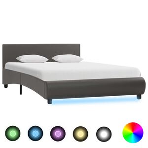 vidaXL Bedframe met LED kunstleer grijs 140x200 cm