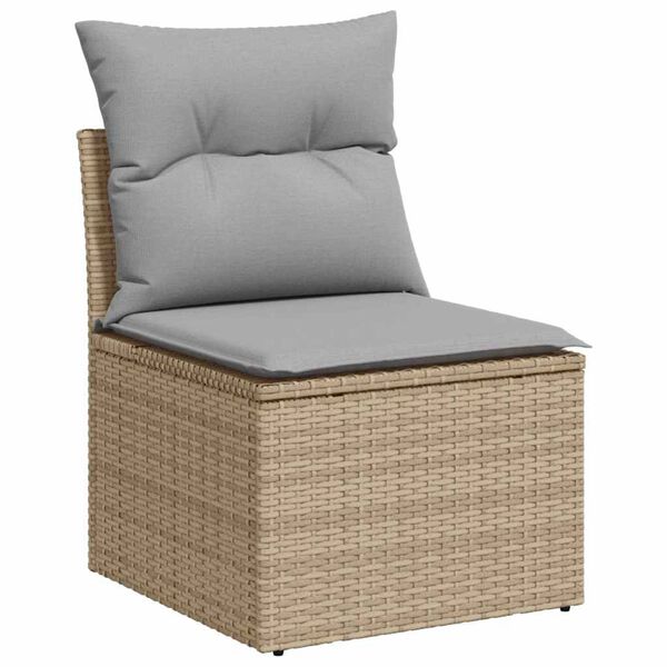 vidaXL Tuin Sofa Set met kussen met opslag Beige Poly riet