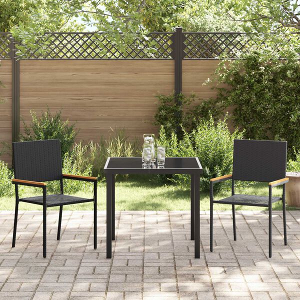 vidaXL Tuin eettafelset met kussen 3 pcs Zwart poly rattan
