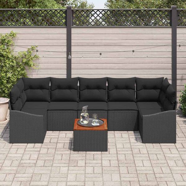 vidaXL Tuinbankenset met kussen 8 pcs Zwart poly rattan