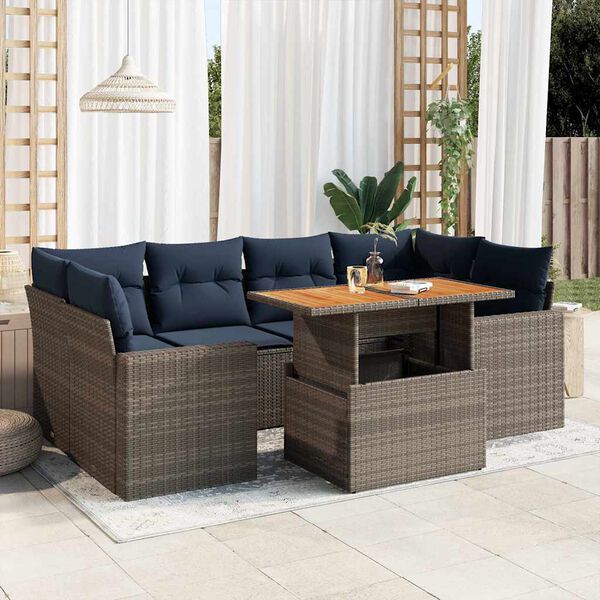 vidaXL 7-delige Loungeset met kussens poly rattan grijs