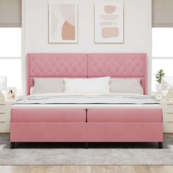 vidaXL Boxspringbed met matras Roze 200 x 200 cm Fluweel