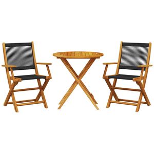 vidaXL 3-delige Bistroset polypropeen en massief hout zwart