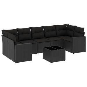 vidaXL 8-delige Loungeset met kussens poly rattan zwart