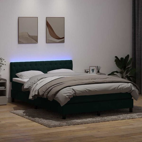 vidaXL Boxspring met matras en LED fluweel donkergroen 160x210 cm