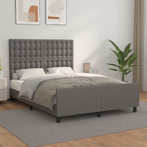 vidaXL Bedframe met hoofdbord kunstleer grijs 140x200 cm