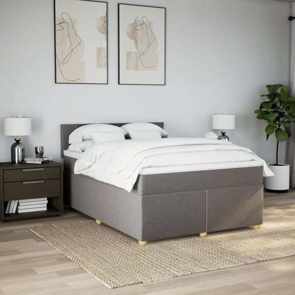 vidaXL Boxspring met matras stof taupe 140x200 cm
