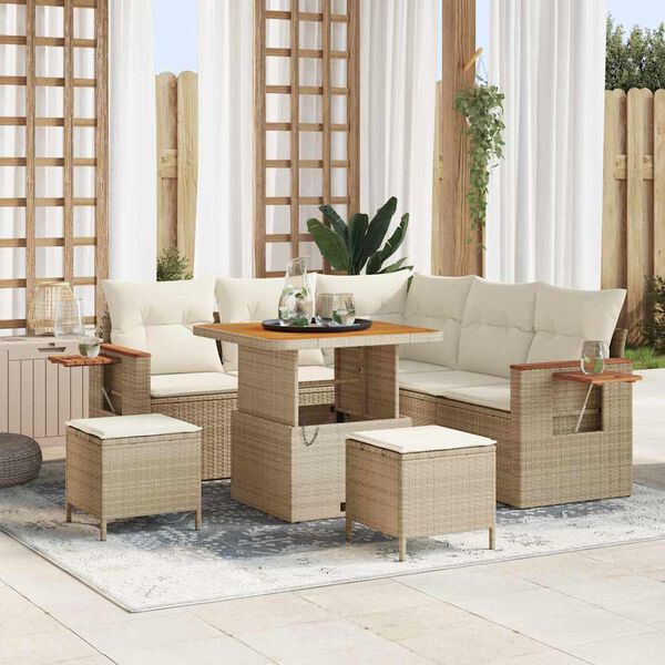 vidaXL Tuinbankenset met kussen 9 pcs Beige en Cr&egrave;me poly rattan