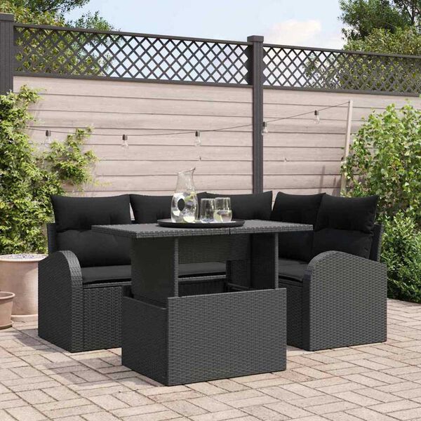 vidaXL Tuin Sofa Set met kussen met opslag 5 pcs Zwart Poly riet