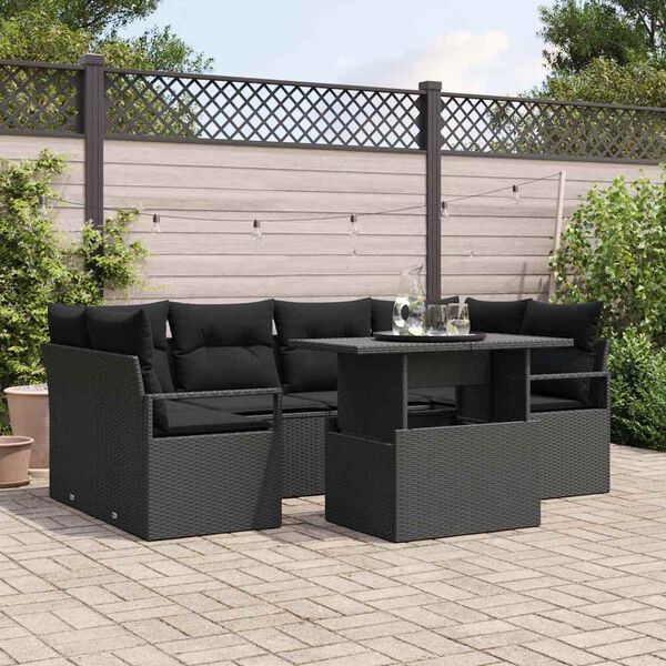 vidaXL Tuin Sofa Set met opslag met kussen 7 pcs Zwart poly rattan