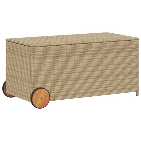 vidaXL Tuinbox met wielen 190 L poly rattan gemengd beige