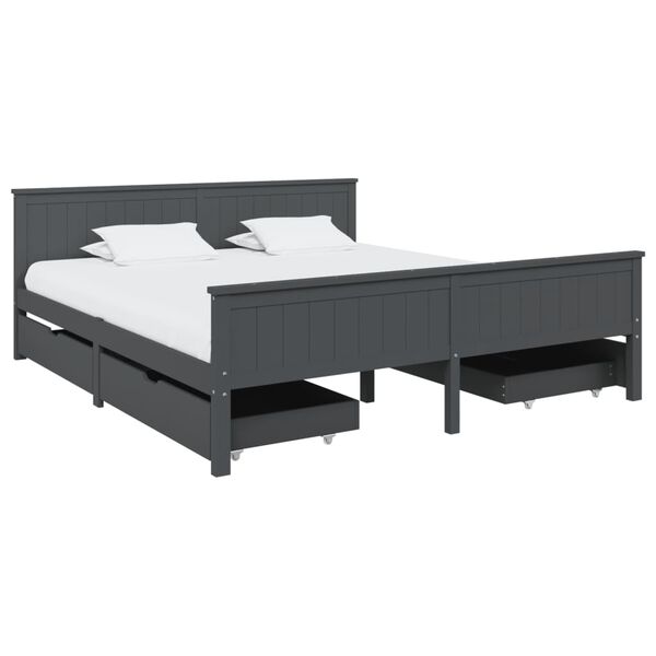 vidaXL Bedframe met 4 lades massief grenenhout donkergrijs 200x200 cm