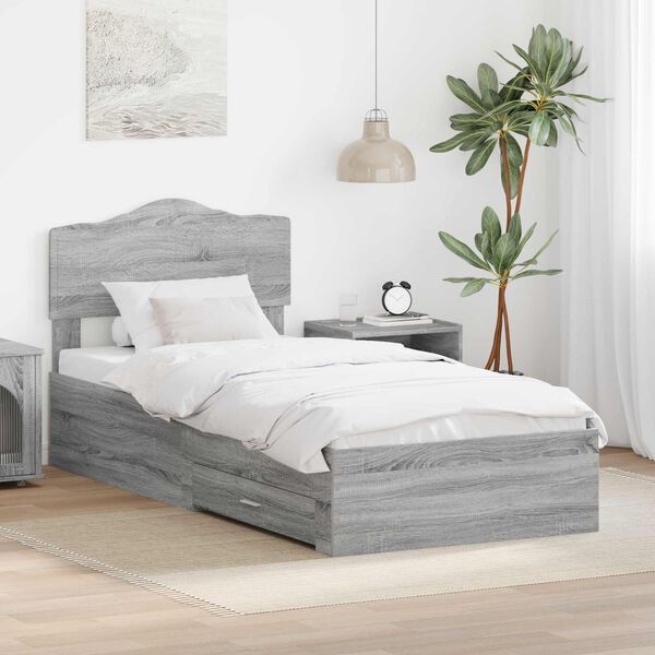 vidaXL Bedframe met hoofdeinde Grijs Sonoma 70 x 190 cm Bewerkt hout