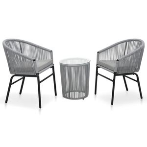 vidaXL 3-delige Bistroset met kussens PE-rattan grijs