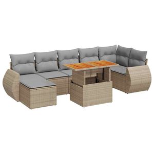 vidaXL 8-delige Loungeset met kussens poly rattan beige