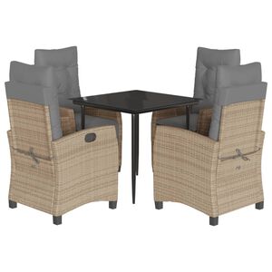 vidaXL 5-delige Tuinset met kussens poly rattan gemengd beige