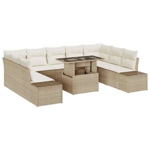 vidaXL Tuin Sofa Set met opslag 10 pcs Beige Poly riet