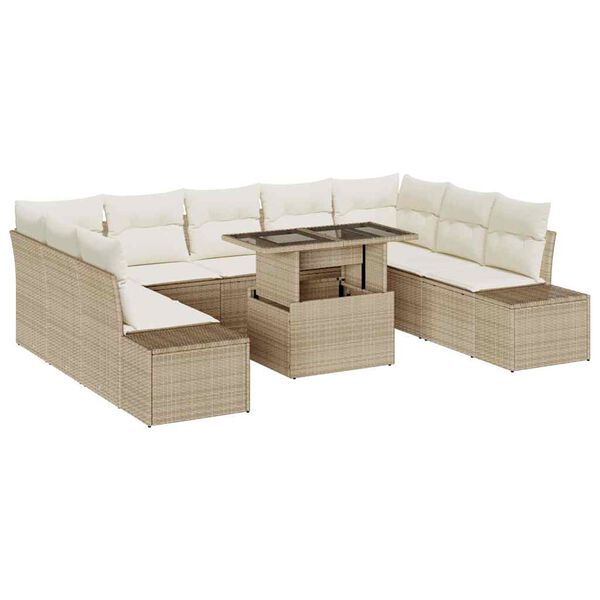 vidaXL Tuin Sofa Set met opslag 10 pcs Beige Poly riet