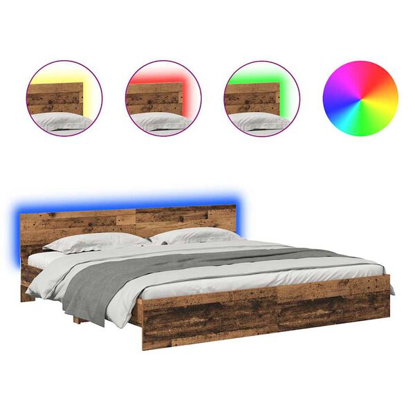 vidaXL Bedframe met hoofdeinde Oud Hout 200 x 200 cm Bewerkt hout