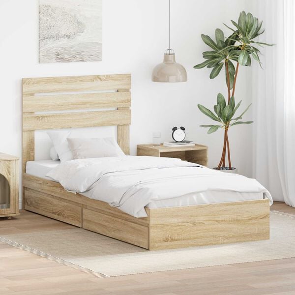 vidaXL Opslag bed met hoofdeinde Sonoma Eiken 90 x 190 cm Bewerkt hout