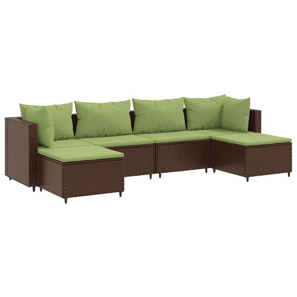 vidaXL 6-delige Loungeset met kussens poly rattan bruin