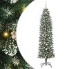 vidaXL Kunstmatige slanke kerstboom met 300 LED Groen en Wit 210 cm