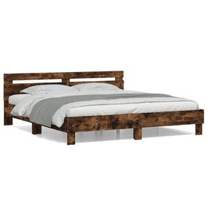 vidaXL Bedframe met hoofdeinde bewerkt hout gerookt eiken 200x200 cm