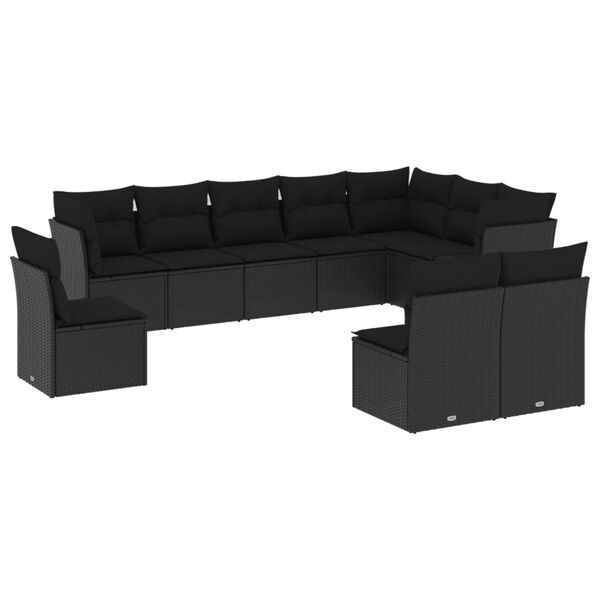 vidaXL 10-delige Loungeset met kussens poly rattan zwart