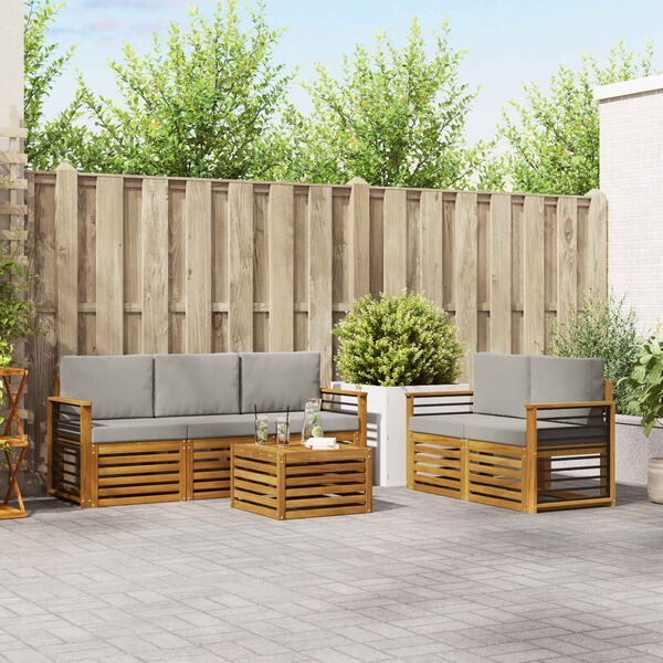 vidaXL Sofa-Sets 6 pcs Natuurlijk en Lichtgrijs Massief Acaciahout