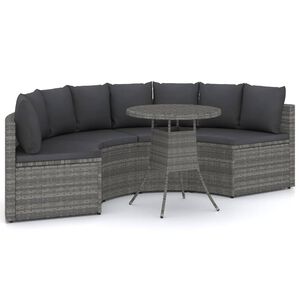 vidaXL 5-delige Loungeset met kussens poly rattan grijs