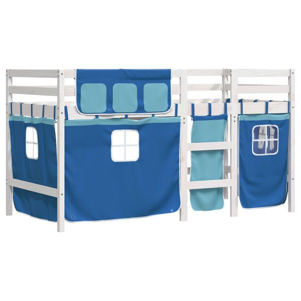 vidaXL Kinderhoogslaper met gordijnen 90x200 cm grenenhout blauw
